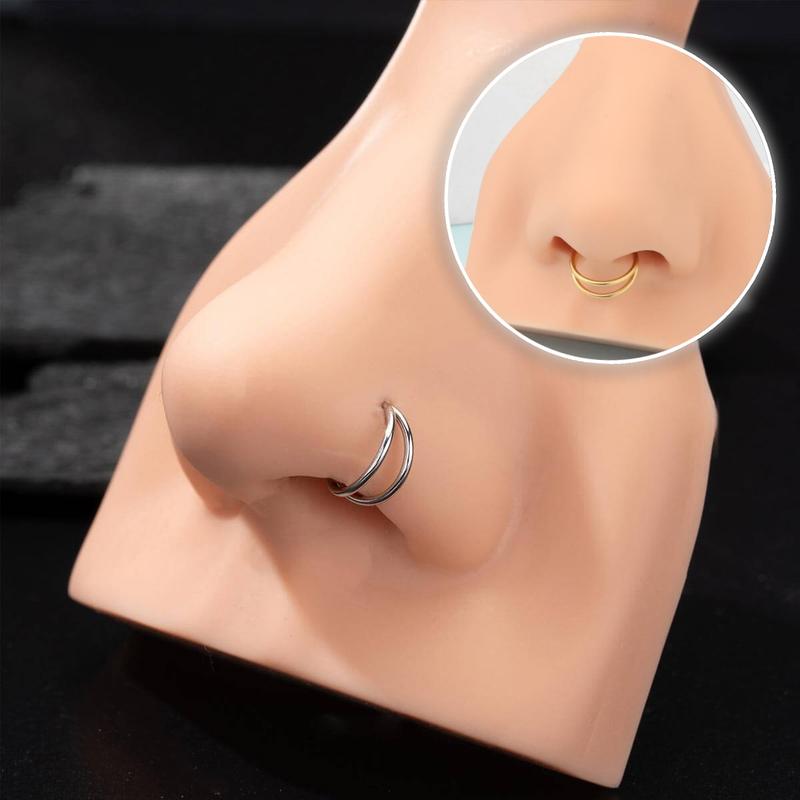 Oufer 20G Hinged Segment Double Rows Nose Nostril Piercing Hoop Ring Helix Conch Lobe Cartilage Hoop Ring 5mm-12mm Elegant Design