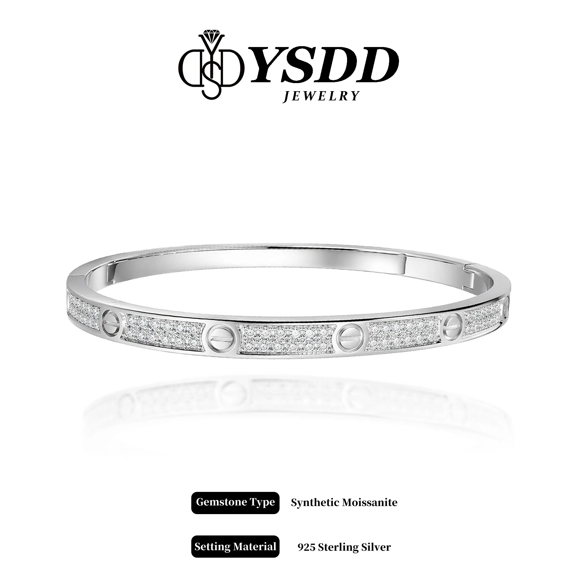 【#677 LIMITED】CC Bangle Full Moissanite 4mm 17g  5.75-7.75“ Wrist vvs Synthetic Moissanite Bracelet in 925 Sterling Silver