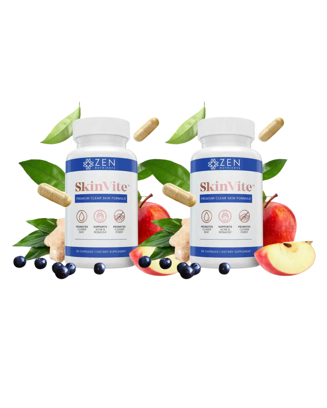 SkinVite Acne, Eczema, Psoriasis, & Rosacea Treatment for Face - Clear Skin Probiotics & Hormonal Acne Supplements Skincare (2-Pack)