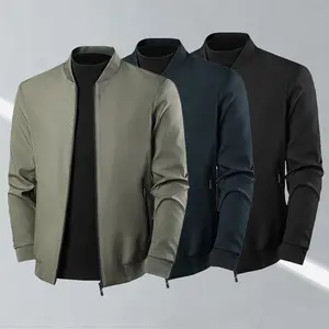 Men's lightweight breathable stand collar long sleeve jacket suitable for spring and autumn - comfortable and skin-friendly; features ribbed cuffs and a zipper front closure; perfect for everyday commutes and weekend outings; an essential versatile piece,