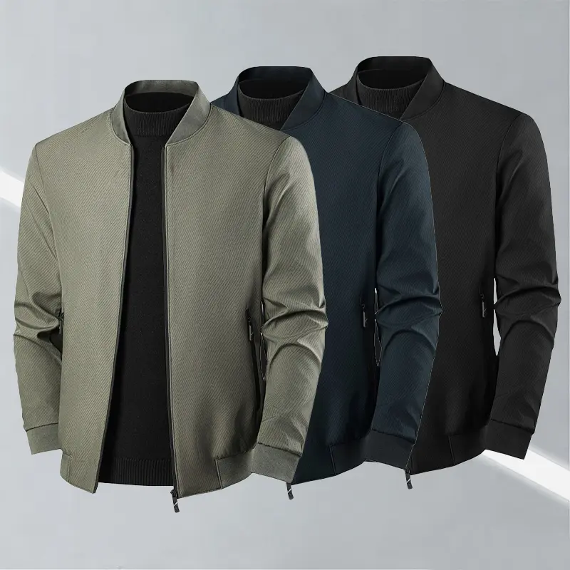 Men's Plain Casual Lightweight Breathable Stand Collar Long Sleeve Jacket - Menswear Tops Coats, Ribbed Cuffs, Zipper Front Closure, Comfortable Skin-Friendly, Ideal for Spring Autumn Commutes Outings