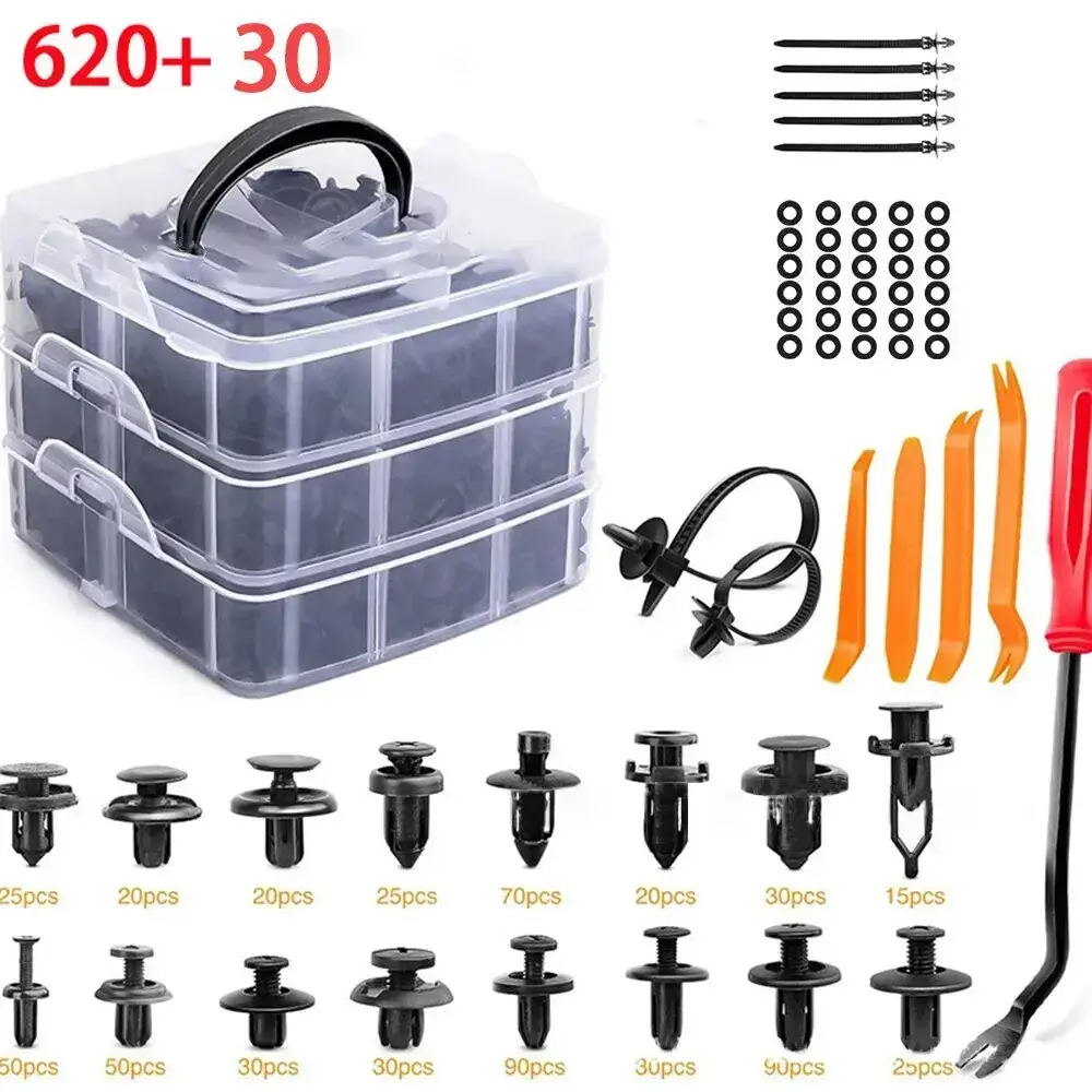 650Pcs Universal Auto Fasteners, Push Trim Plastic Clips Pin Rivet Car Bumper Kit