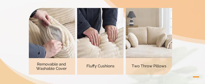 VINGLI 56" Oversized Chaise Lounge Chair, Comfy Corduroy Chaise Sofa Recliner Bed Upholstered Sleeper Couch Bed with Throw Pillows and Armrests for Living Room, Movie Room, Bedroom Upscale