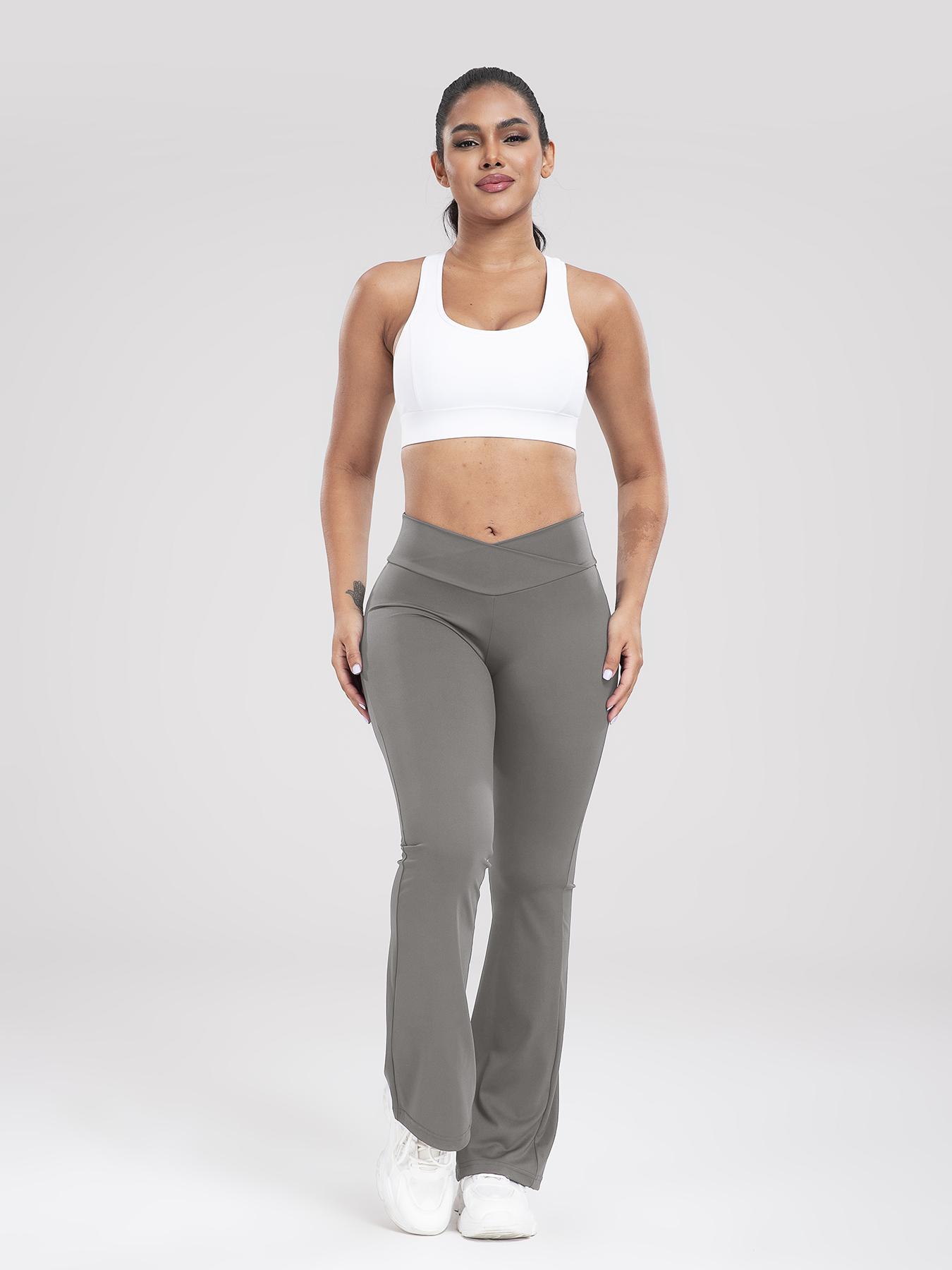 Kabuer Women's High Waist Flare Leggings Solid Color Yoga Pants Ladies Sportswear Athletic Outfit Gymwear Workout Casual Long Length Medium Stretch Knit Fabric