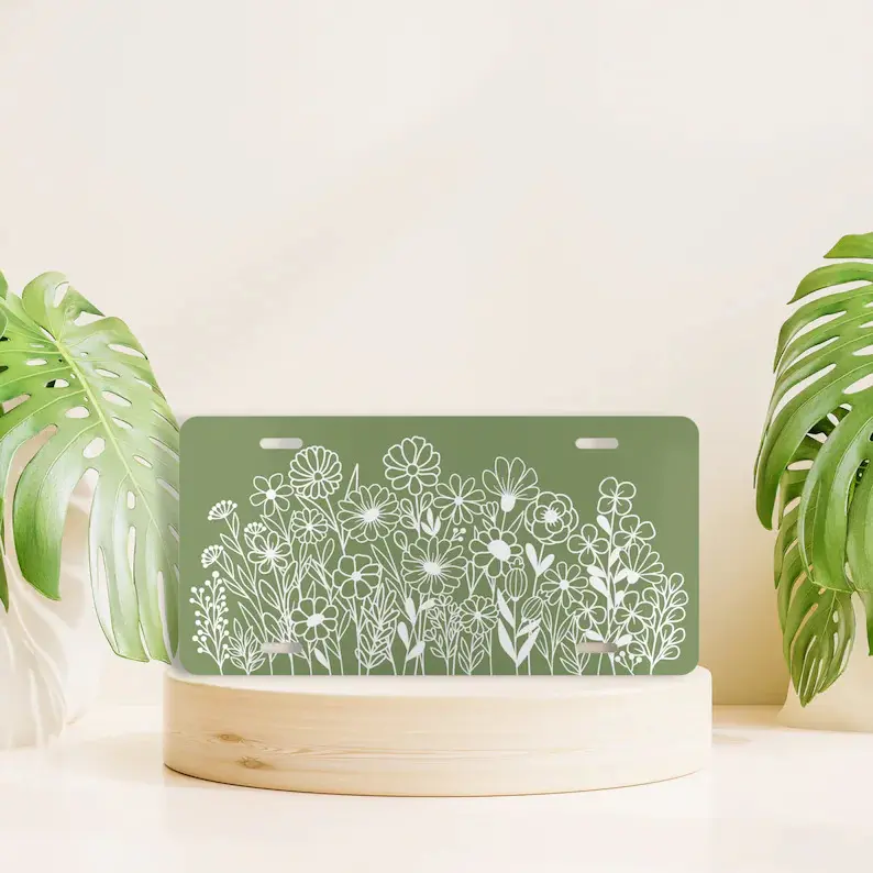 Wildflower License Plate, Green Vanity License Plate, Flower Front License Plate, Cute License Plate, Girls Gift Idea