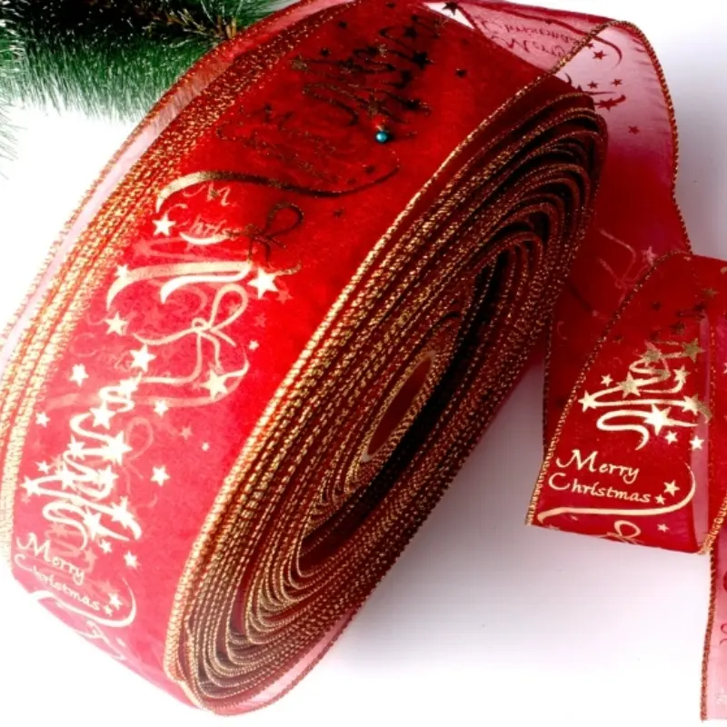 78.74inch Classic Fabric Christmas Ribbon 2PCS -Long for Tree Decoration, Gift Wrapping, and DIY Bows - Festive Red Holiday Ribbon with Merry Christmas Print, No Feathers, Non-Electric