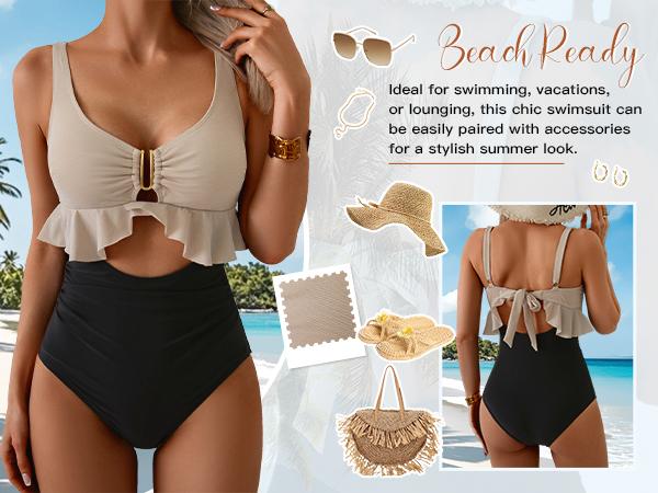 B2prity Womens One Piece Swimsuit Tummy Control Ruffled Bathing Suit V Neck Cutout Swim Suit Tie Back Swimwear B2prity Womens One Piece Swimsuit Tummy Control Ruffled Bathing Suit V Neck Cutout Swim Suit Tie Back Swimwear