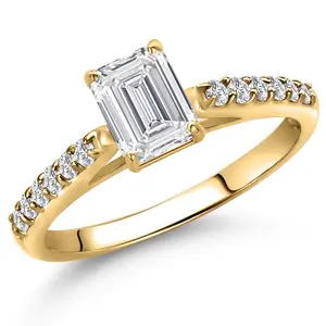Gem Stone King 10K Yellow Gold Lab Grown Diamond Engagement Ring For Women | 0.83 Cttw | Emerald Cut 6X4MM | Gemstone April Birthstone | DEF Color | VVS-VS Clarity