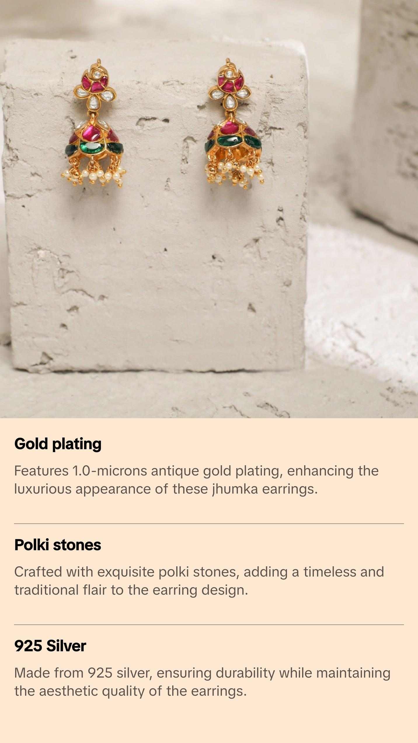 Diya Kempu Jadau Silver Jhumka Earrings