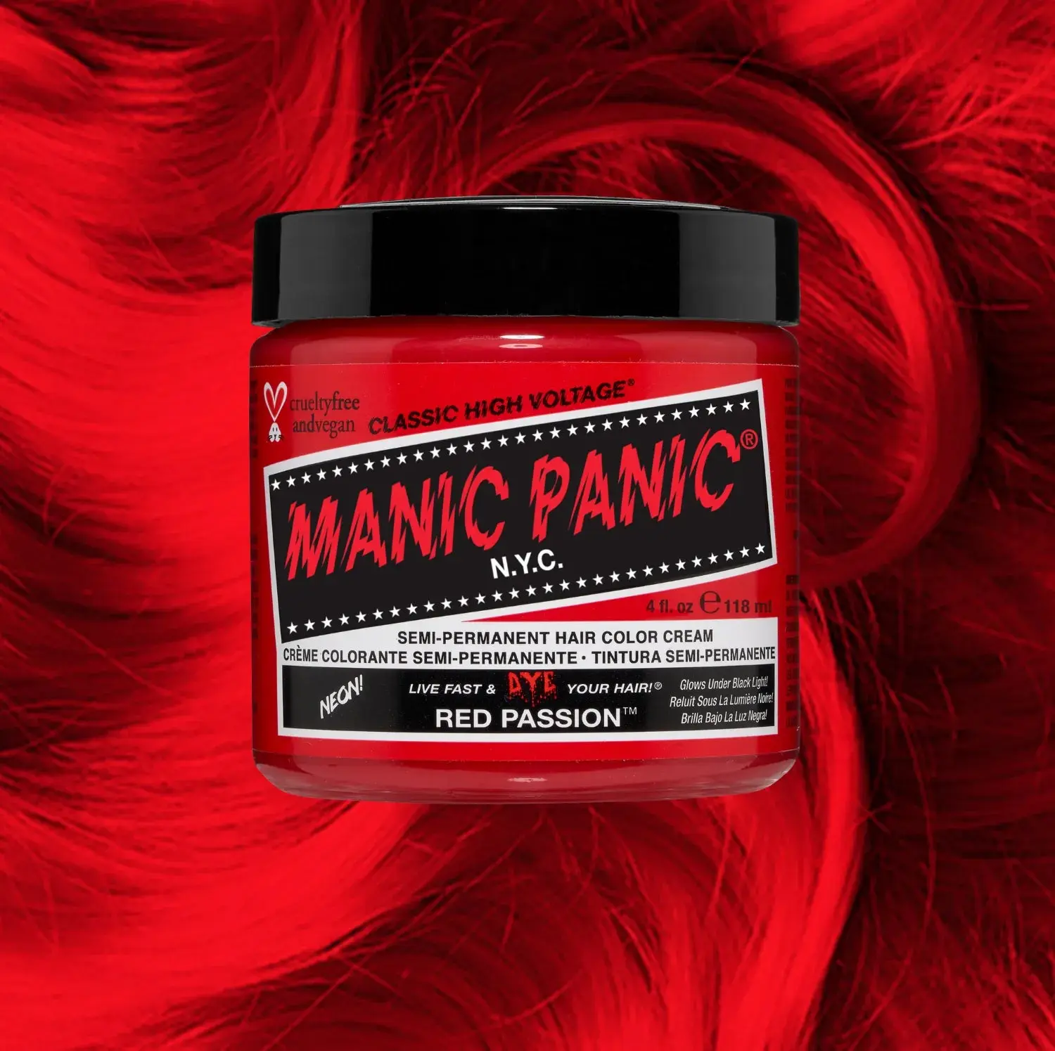 Manic Panic Red Passion Classic High Voltage Cherry Red Semi-Permanent Hair Dye Tub - 4oz Vegan Cruelty-Free Conditioning Haircare Color