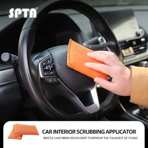 SPTA Car Interior Scrubbing Sponge, 1Pc Orange Microfiber Car Wax Applicator, Car Wash Sponges for Car, Boat, Wood, Marble and Motorcycle