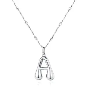 KissYan Bubble Letter Necklace,14K Gold Plated Personalized 3D Puffy Balloon Initial Pendant with Adjustable Bead Chain, Dainty Jewelry Gift for Women