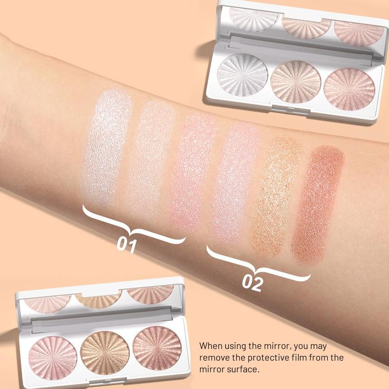 Pearl White Ice Silver Champagne Gold Rose Pink Shimmer Glitter Highlighter Highlight Makeup Contour Powder,Glitter Face Illuminator Highlighter, Illuminator Make Up (Lunar Glow Trio)