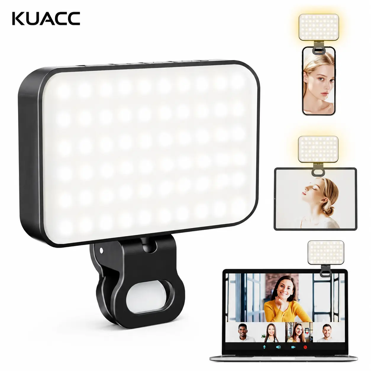 PQRQP LED Mini Portable Selfie Ring Light - 60 Lamp Beads, 3 Lighting Modes, 10 Brightness Levels, Clip-On Mobile Accessories for Phone/Camera/Laptop, Rechargeable Compact Video Light for Content Creators, Live Streaming, Video Call, Unisex