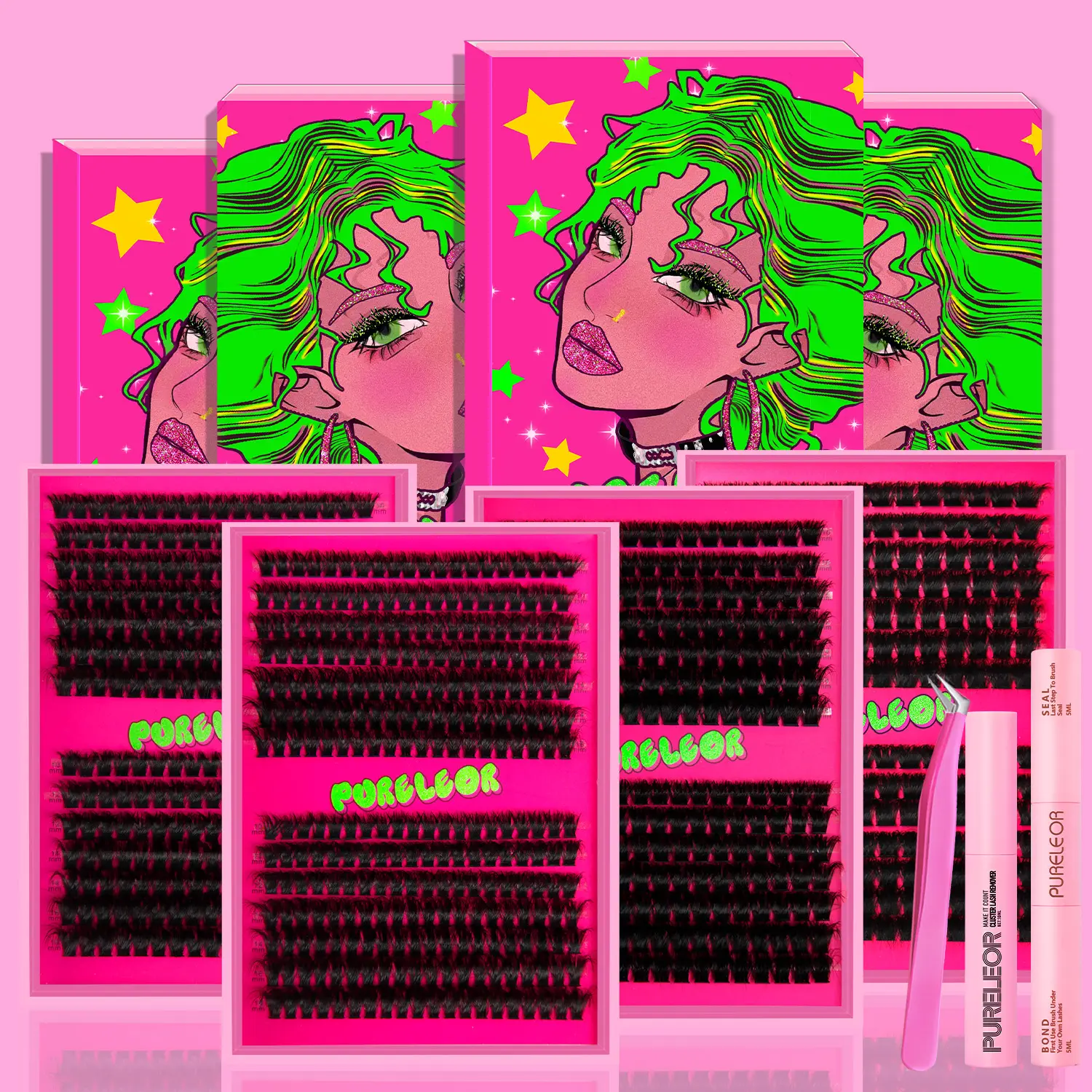 PURELEOR Natural Lash Clusters, DIY Lashes for At-Home Use, Individual Mixed Lengths 10-12-14-16mm D-Curl Wispy Cat Eyes Soft False Eyelash Extensions for Date Night