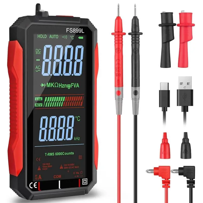 ADESKE True RMS Digital Multimeter - 6000-Count Auto-Ranging Car Circuit Tester, NCV Detector, USB Rechargeable, Backlit Display Digital Display Multi Testers for Home & Auto Repairs