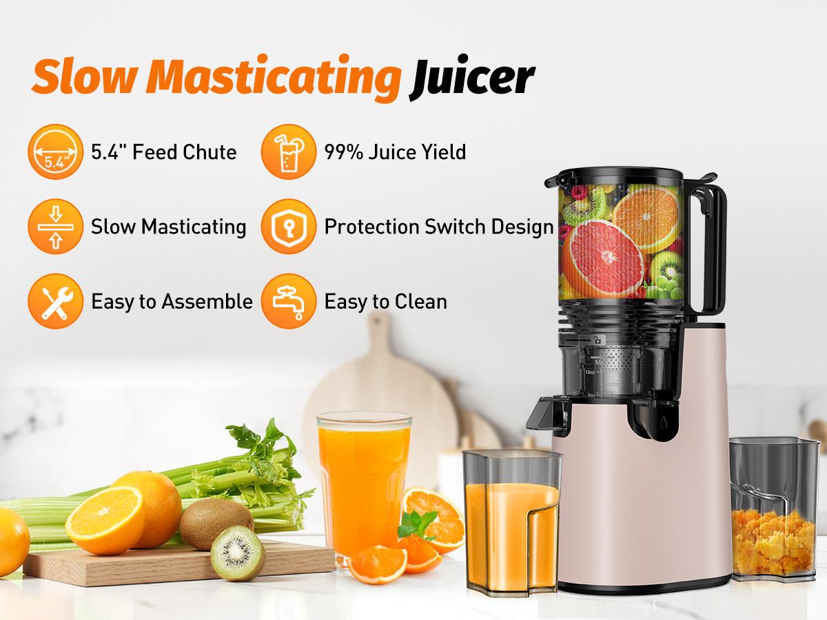 LQZ Cold Press Juicer-Slow Masticating Machines, 350W, 5.4" Feed Chute for Whole Fruits & Vegetables,High Juice Yield,Easy to Clean