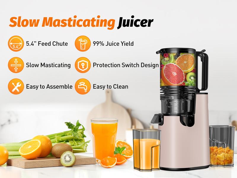 LQZ Cold Press Juicer-Slow Masticating Machines, 350W, 5.4" Feed Chute for Whole Fruits & Vegetables,High Juice Yield,Easy to Clean