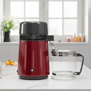 Garvee 4L Stainless Steel Countertop Water Distiller with Glass Carafe, 750W Purifier Filter Distilling Kit for Home and Office, Efficient Red Drinking Water Distiller Machine