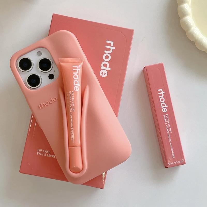 RHODE Stylish Phone Case with Integrated Lip Gloss Storage for iPhone 11 12 13 14 15 16 17, Makeup-Inspired Protective Back Cover, Fashion Beauty iPhone Case for Everyday Use