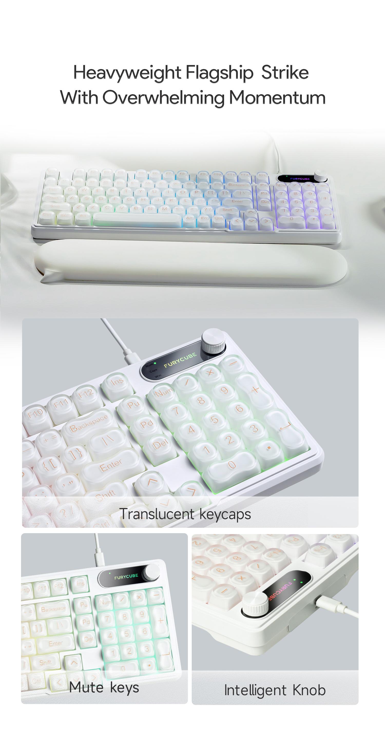 FURYCUBE IP98 Foundation Keyboard 98keys Wired Wireless Keyboard with Number Pad Silent Media Knob Custom RGB Backlit Ergonomic for PC MAC PS4 Xbox ONE Membrane keyboard Office Giftguide Silent