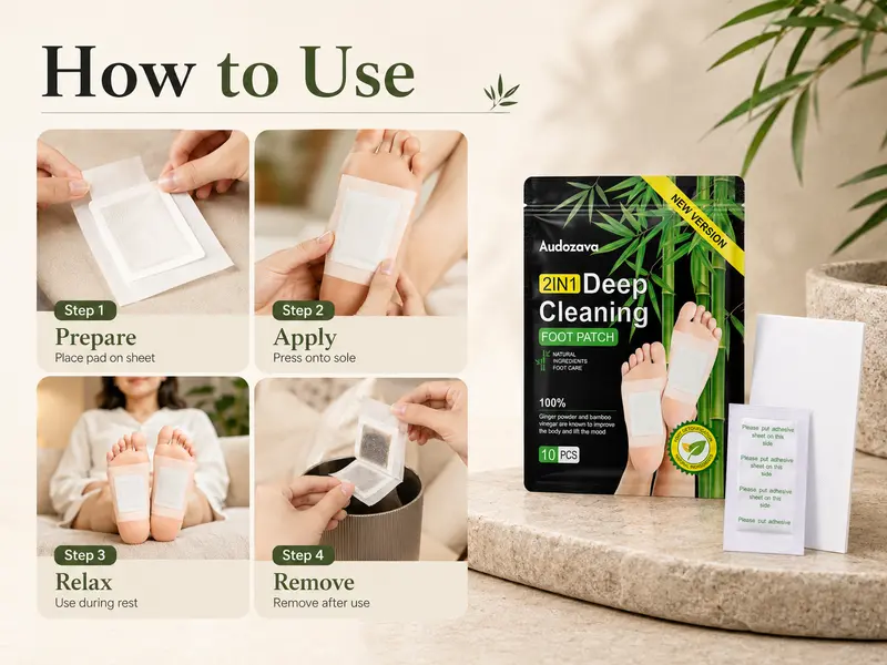 Natural Ginger + Bamboo Vinegar Detox Foot Pads for Adults, Deep Sole Cleanse, Toxin Removal, Stress Relief, Sleep Aid & Alternative Therapeutic Wellness Foot Care