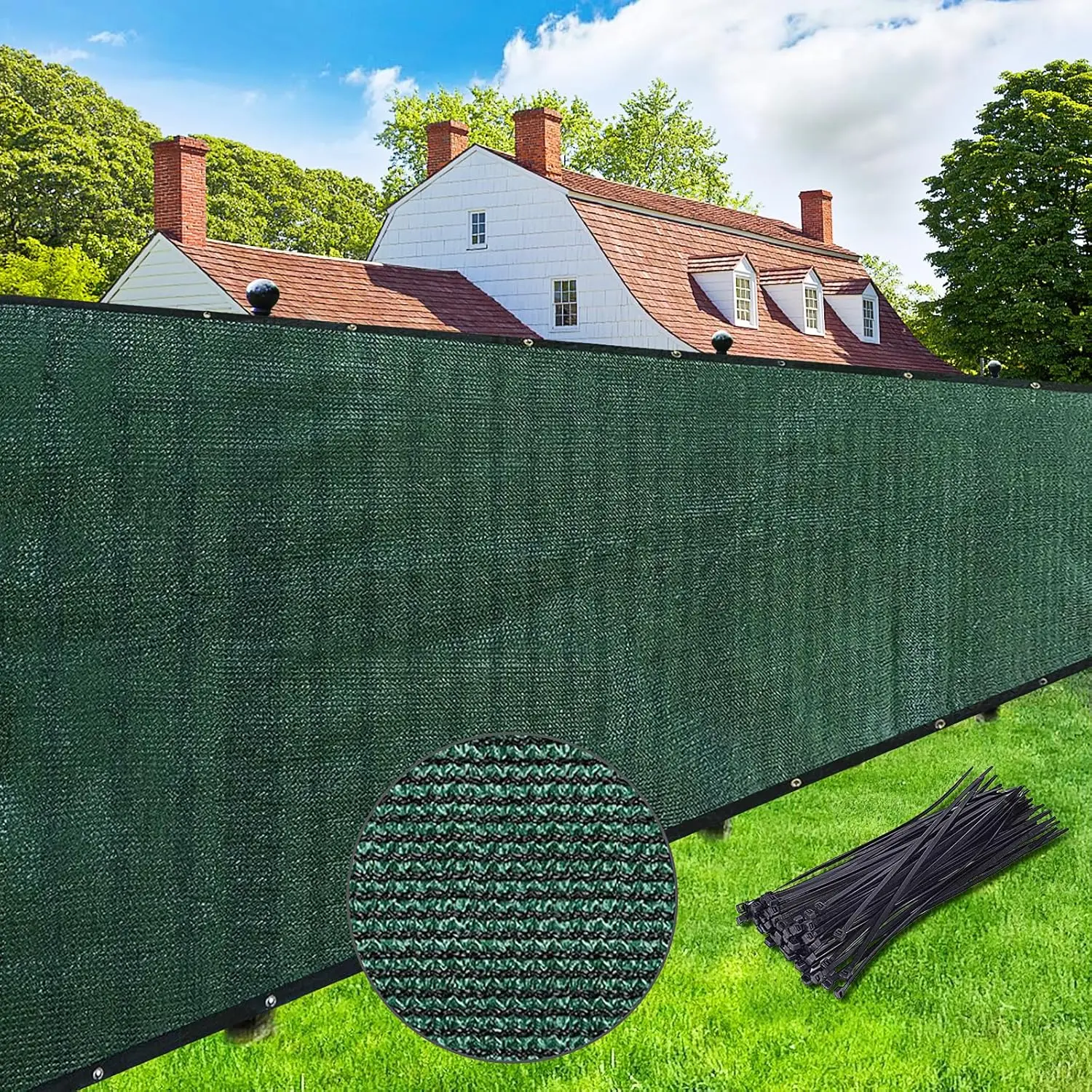 Heavy Duty 6'x50' Dark Green Pre-Grommeted Privacy Screen Fence with Brass Grommets, Commercial Outdoor Patio Sunshade for Backyard, Balcony - Warm All-Seasons Outdoor Cover