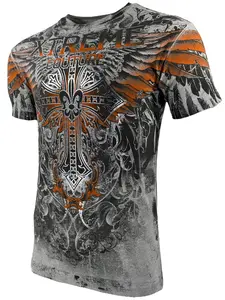 Xtreme Couture by Affliction  Men's Faith & Glory Crewneck T-Shirt Heather Grey 100% Cotton Printed Front Back Casual Streetwear Top
