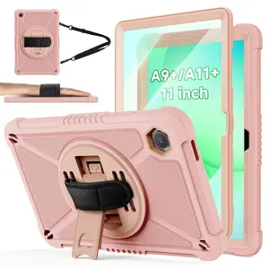 ZtotopCases for Samsung Galaxy Tab A11+ Plus/A9+ 11-Inch 2025/2023, Shockproof Hard Duty Case with Screen Protector+360 Rotating Hand Strap&Stand+Shoulder Strap for Tab A11+/A9 Plus Tablet, Pink