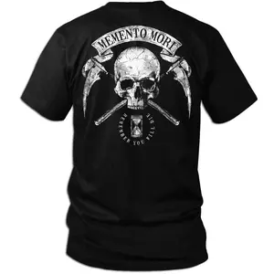 Memento Mori Tactical T Shirt With Skull And Grim Symbol Graphic, Dark Philosophy Tactical Apparel For Men Who Embrace Strength And Mortality, Military Style Streetwear Shirt For Tactical Lifestyle Gym And Everyday Wear
