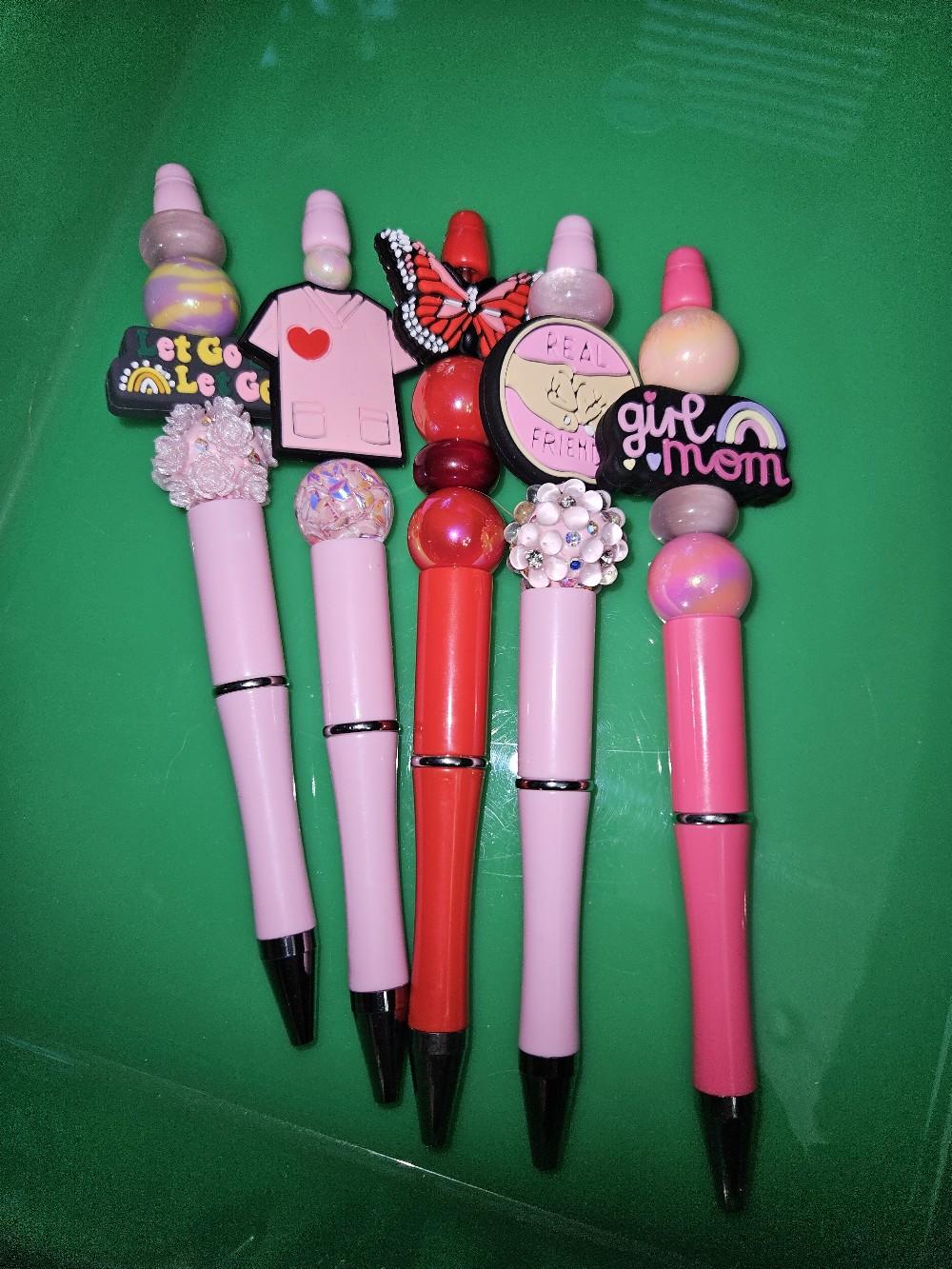 beaded pen sale was $5.00 each now only $2.50 for each beaded pen. In lives only or one will be sent random. blank ink. blowout price. plastic and metal plus silcon. amazing pens. diy beaded pens.