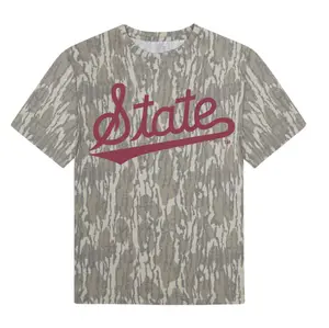 State University Shirt Mossy Oak Bottomland Camo Tee, Maroon MSU State Script Vintage Camouflage T-Shirt, Gameday Apparel Men