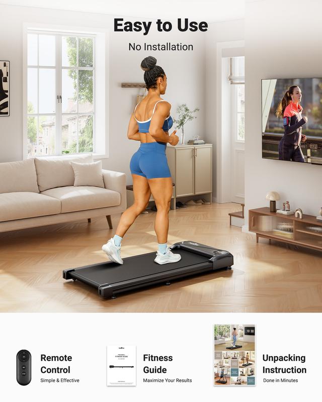 Foldable Walking Pad Treadmill with Handle, Low-Noise Motor 300 lbs Load Shock Absorption LED Display & Remote Control Compact Treadmill for Home & Office Exercise