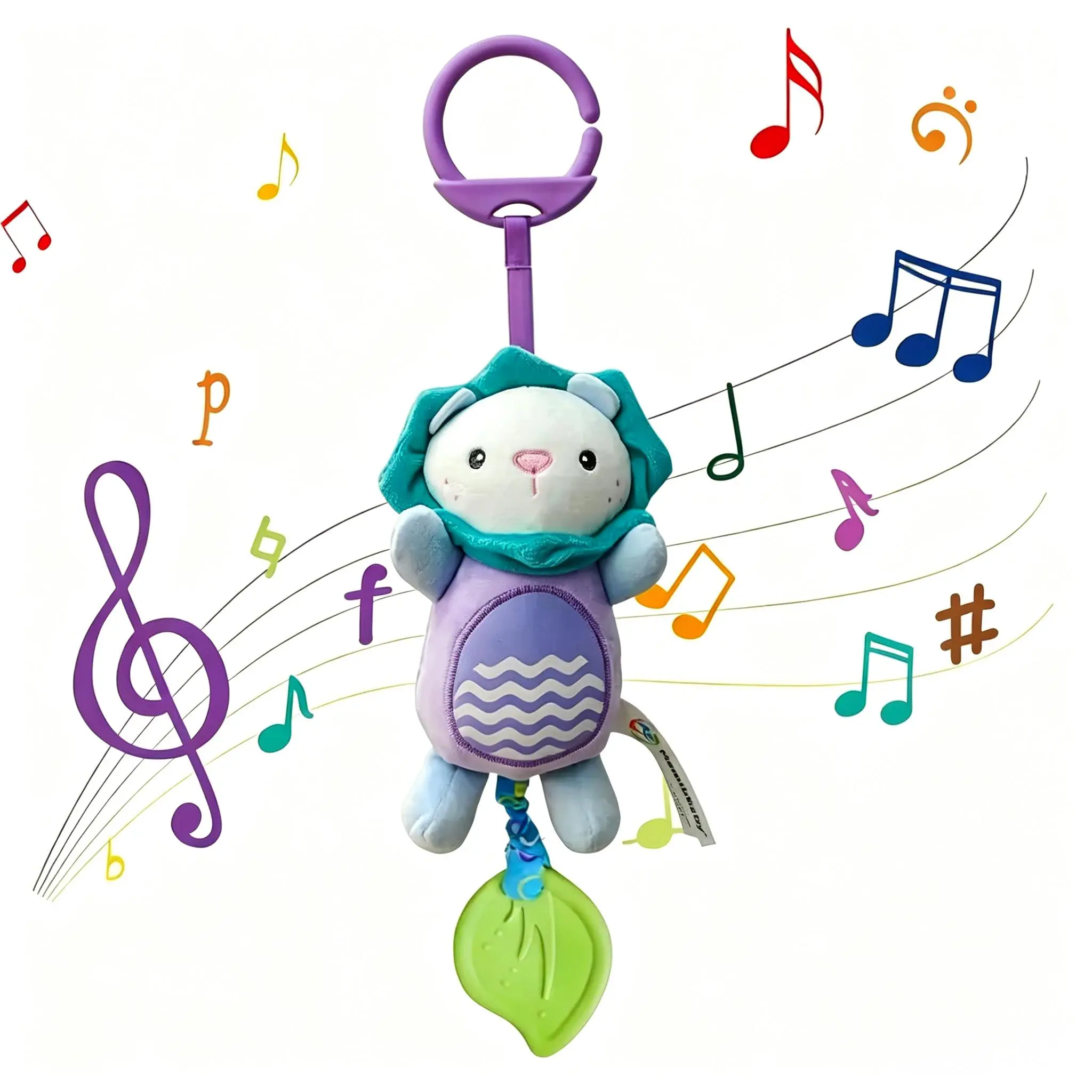 Lion Hanging Rattle Toy, Baby Plush Stroller & Car Seat Sensory Toy with Leaf Silicone Teether, Wind Chime Hanging Toy for Newborn 0-36 Months, Newborn Gift