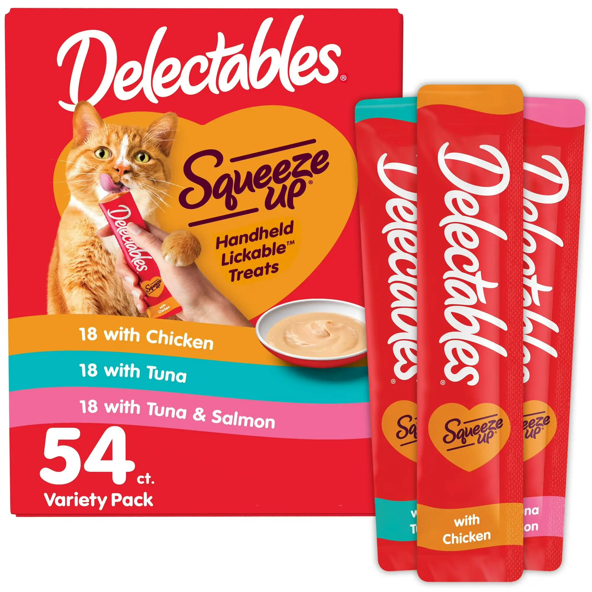 Hartz Delectables Squeeze Up Interactive Lickable Wet Cat Treat Variety Pack, 0.5oz Tube (72 Count)