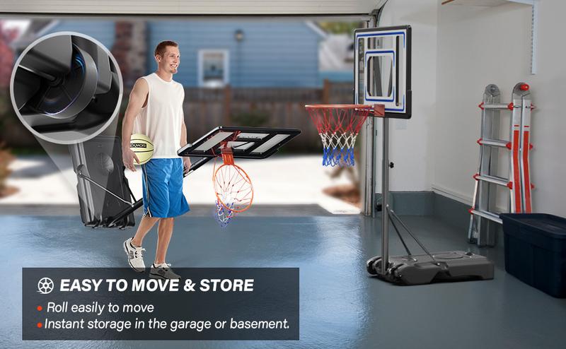 Poolside Basketball Hoop, Adjustable Height 45"-53" Swimming Pool Basketball System with 32" X 23" PVC Backbord 2 Basketball Nets for Both Teens and Adults