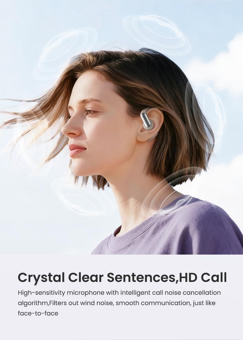 HTC NE50 True Wireless Open Earbuds (OWS), removable battery, long standby time, 134 language translation, Bluetooth 6.0, touch control, lightweight, built-in K microphone, supports music and calls