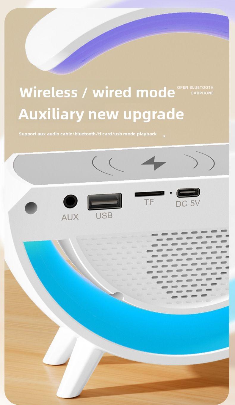 Multifunctional Atmosphere Night Light with Bluetooth Speaker Alarm Clock & Wireless Charger for Bedroom Bedside Speaker Ideal for Students Men