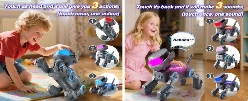 VATOS Bluetooth Robot Dog for Kids,Programmable Smart Robotic Dog with Multi-Color LED Eyes,Singing Dancing Rechargeable Remote Control Robot Pet Interactive Toy Gift for Boys & Girls Ages 3-8 Grey