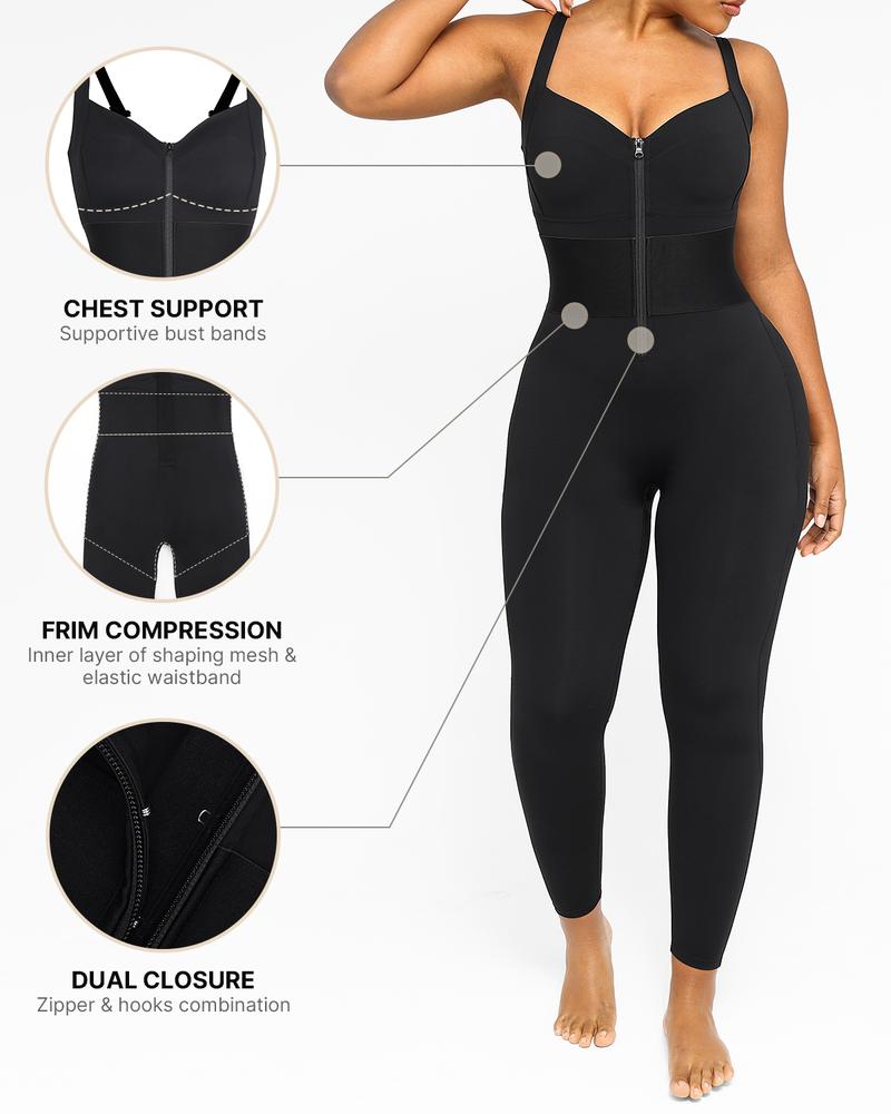 Shapellx AirSlim Vneck Zipper Shaping Jumpsuit Tummy Control Butt-Lifting Elastic Waist band Workout Outfit Womenswear Skinny   Sleeveless Bodysuit