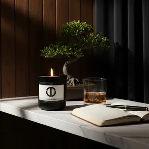 Discipline Premium Leather & Brandy Scented Candle Gift for Modern Minimalist Home Decor with Smooth Leather Spicy Brandy Woodsy Cedar & Sweet Marigold Fragrance Notes Set - Perfume, Ornaments