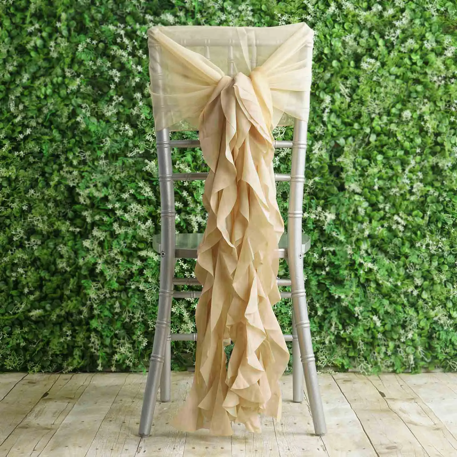 1 Set Hooded Chair Cover Sashes with Willow Ruffled Edges, Champagne Fabric Chair Decor for Wedding Banquet Theme, Hand Wash Only Household Textiles