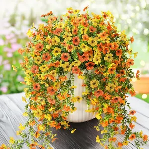 Artificial Hanging Flowers, 2/4Counts Fake Plants with Eucalyptus Leaves, Outdoor Fake Flowers for Garden, Porch, Window, Home Decor, Flower Design, Garden Decorations, Artificial Flower Arrangements, Artificial Flowers for Outside