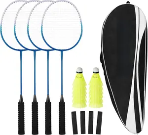 Badminton Rackets Set for Backyards, Outdoor Game Set for Adults Family Beginners, Includes 2/4 Rackets, 6/12 Shuttlecocks & 1 Carry Bag