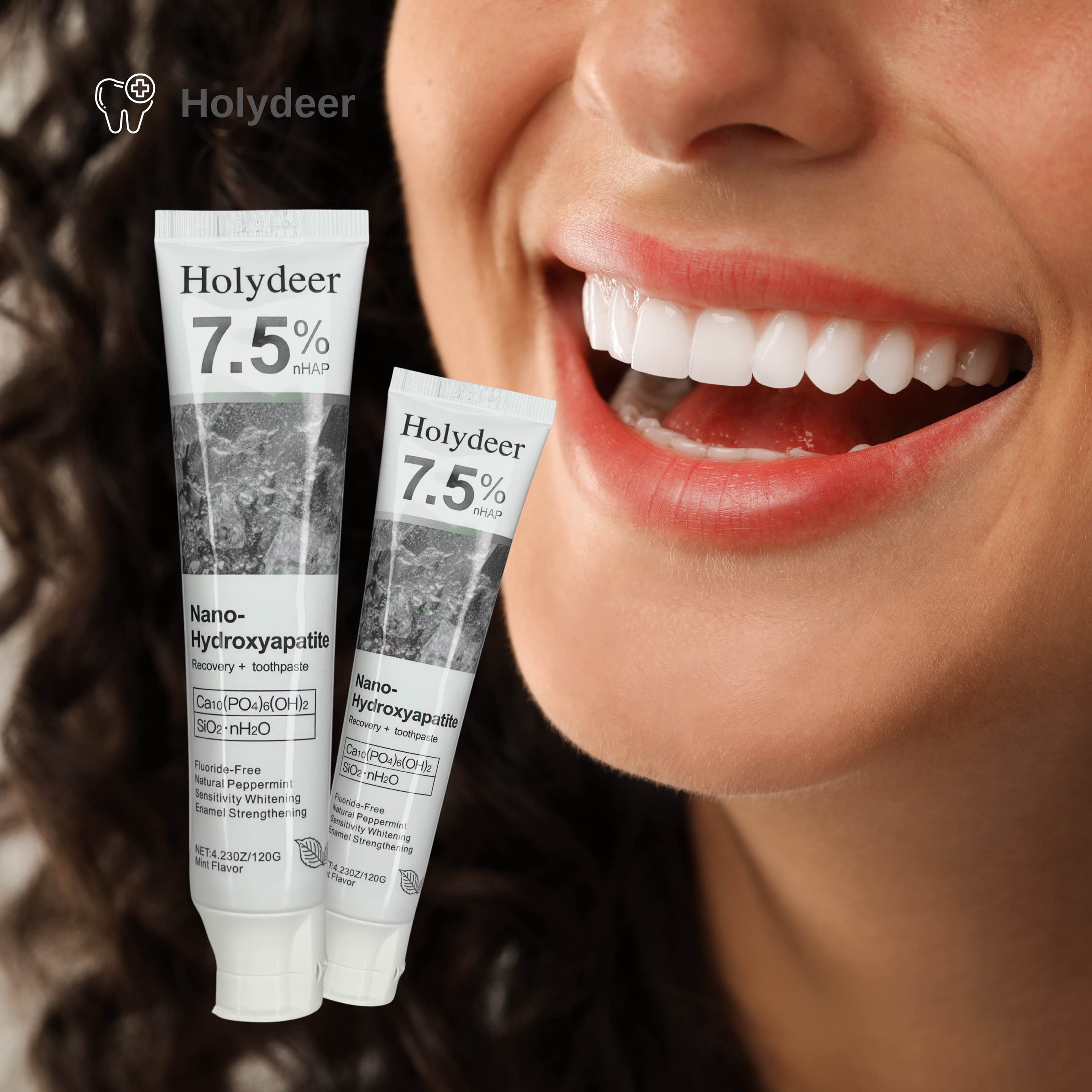 Holydeer Nano Hydroxyapatite Toothpaste - Advanced Enamel Repair & Sensitivity Care - Gentle Formula with Natural Peppermint Freshness - Fluoride-Free Daily Oral Care Whitening Kit Restore Sensitive