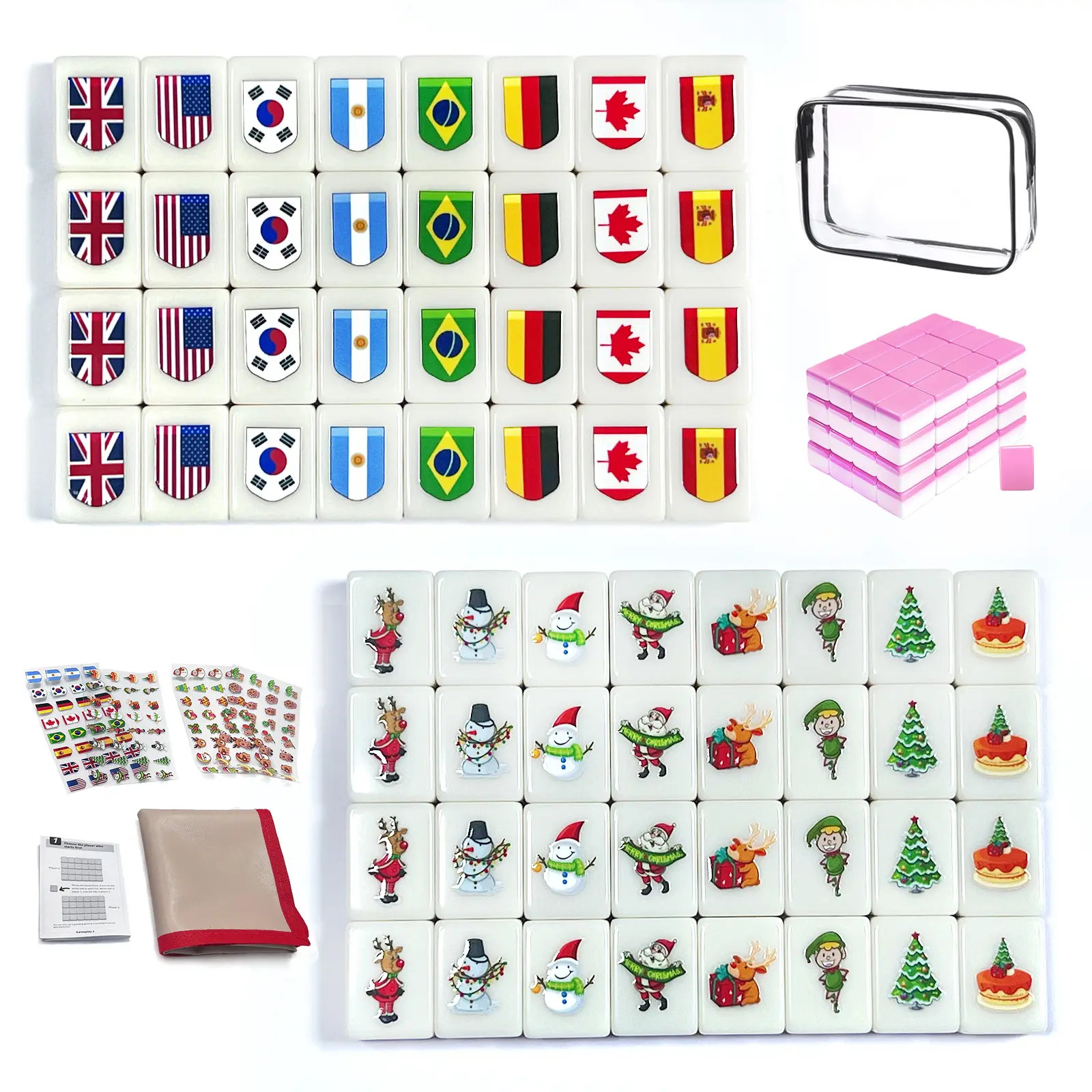 Marine Theme Board Game Tile Set with Plastic Blocks, Sticker Set, Handbag for Ages 12+, Halloween-Christmas Giant Chess Enthusiasts, Beach Escape Mahjong, Unisex