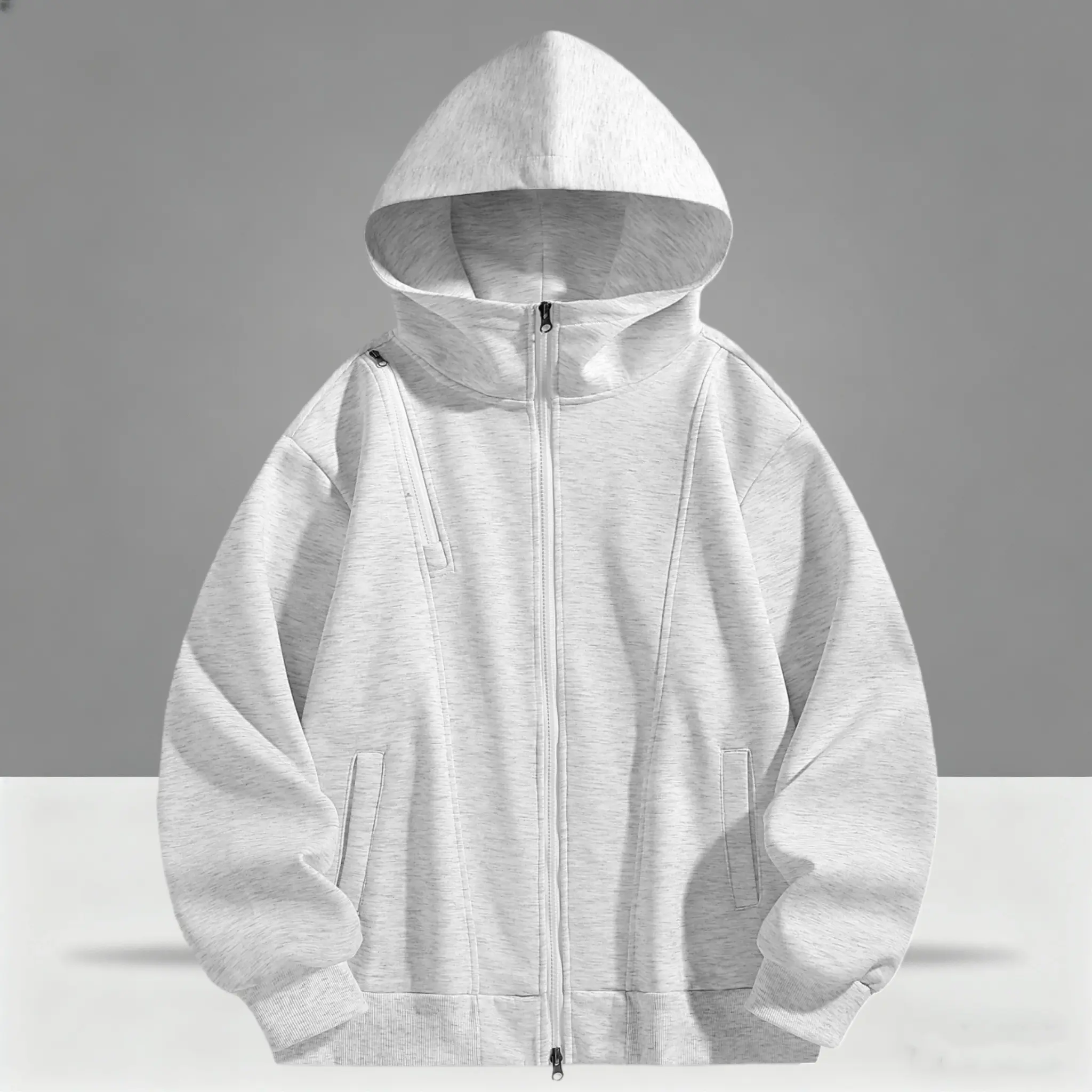 Men's Casual Hoodies, Fitted Long Sleeve Zip-Up Sweatshirt with a Diagonal Chest Zipper and Side Pockets, Zip Up Hoodie, Tight Hoodie