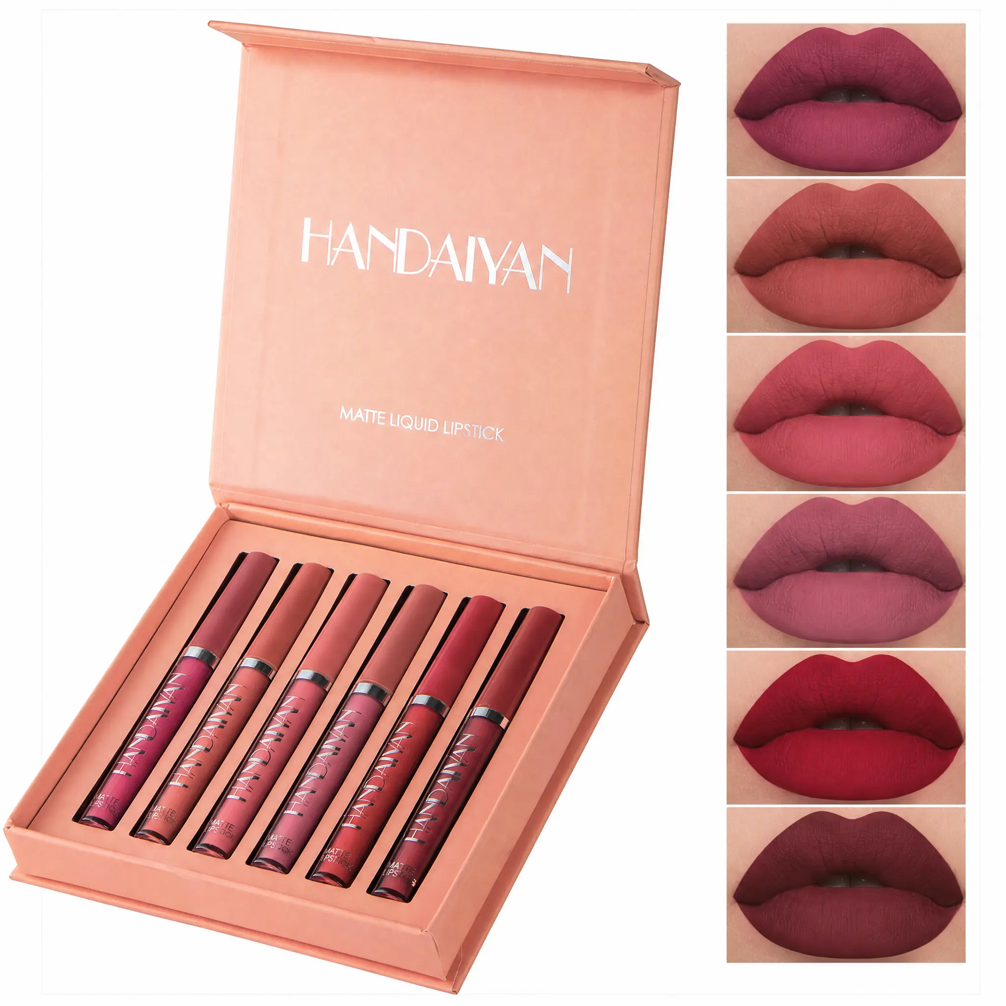 Handaiyan 6-Pcs/Set Wax-Based Hydrating Matte Liquid Lipstick Kit - Long-Lasting, Waterproof Nude Lip Stain, Wax-Base for Smooth Glide, Pearl-Infused Women's Gift Set Suitable for All Skin Types