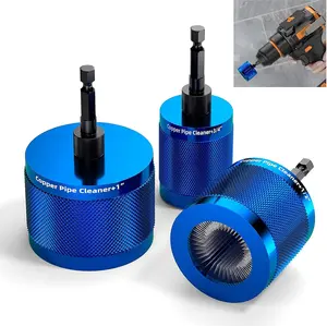 BURMONG 3 Pcs Copper Pipe Cleaner Drill Set (1/2" 3/4" 1") - Metal Tube Cleaning Brushes for Power - Professional Plumbing Tools for Copper Pipes & Tubes - Heavy-Duty Drill Attachment for Plumbers hex handle brass