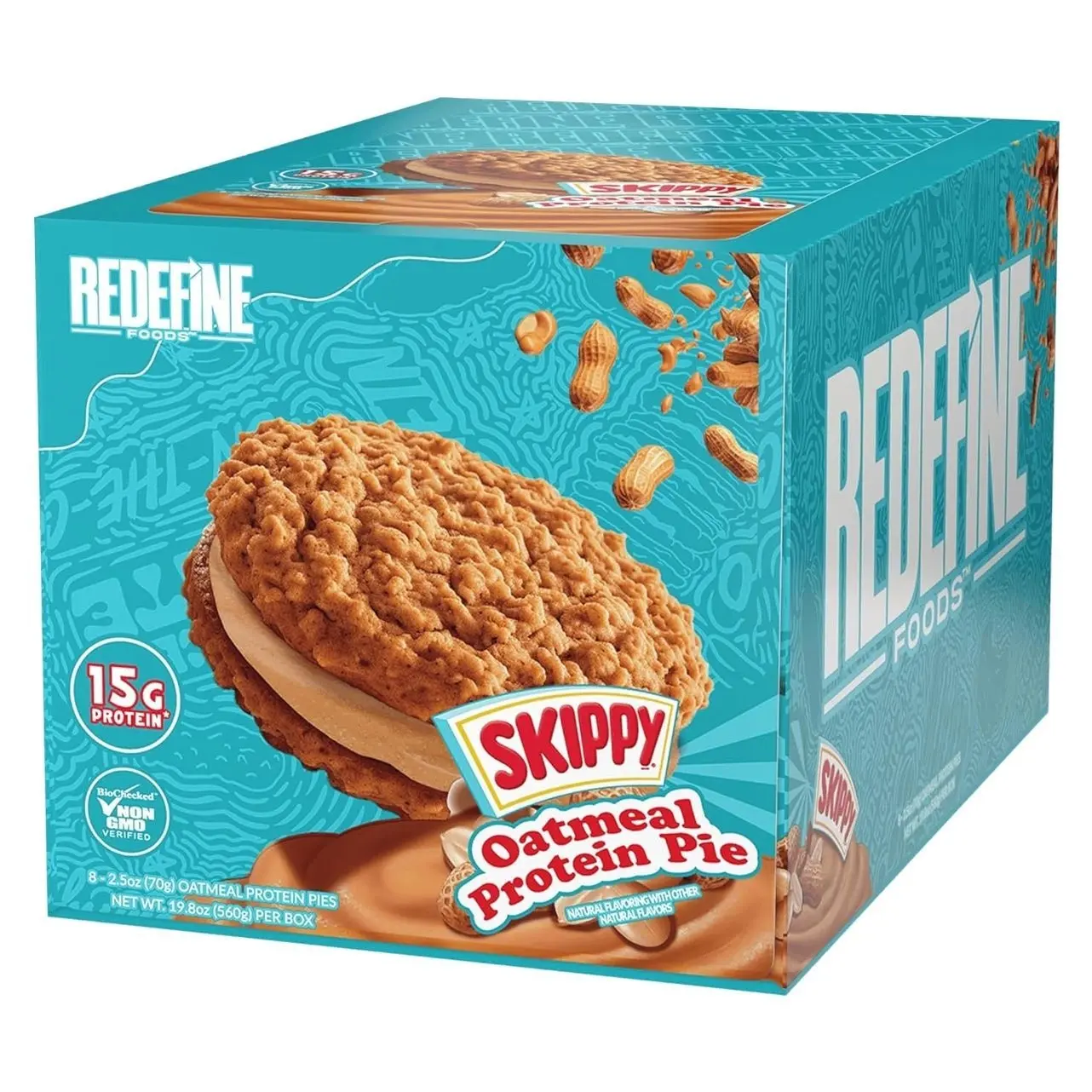 Redefine Foods Oatmeal Protein Pie, SKIPPY Peanut Butter - 8 Count - 15g of Protein Per Serving - Non-GMO